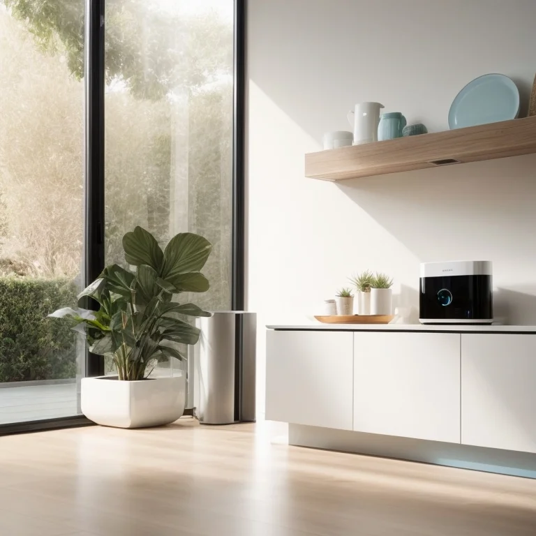 Verschiedene KI-basierte Smart-Home-Geräte in einem Wohnzimmer